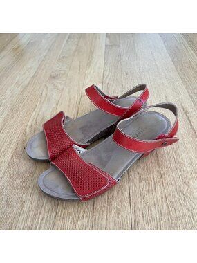 L'Artiste by Spring Step Lexy Red Leather Wedge Sandals Women's Size EU 40/US 9